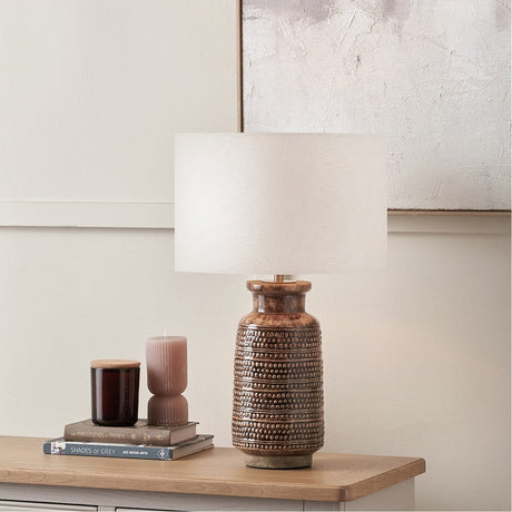 Theano Dot Design Brown Glaze Tall Table Lamp with White Self Shade