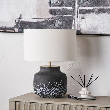 Etna Black & White Glass Table Lamp with Handloom Cylinder Shade