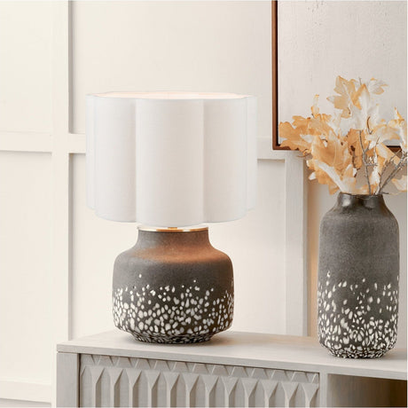 Etna Black & White Glass Table Lamp with Handloom Scalloped Shade