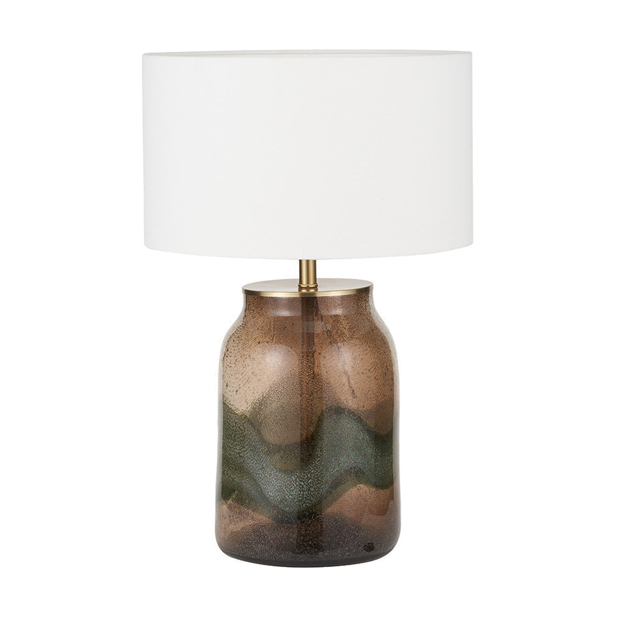 Valtellina Brown & Green Glass Table Lamp with White Handloom Shade