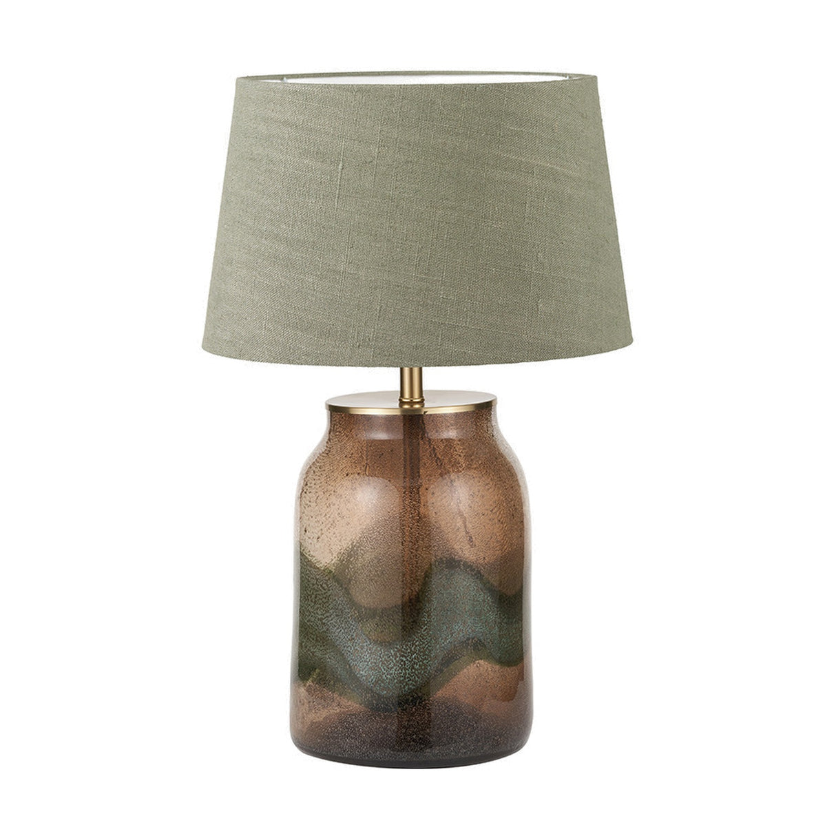 Valtellina Brown & Green Glass Table Lamp with Green Linen Tapered Shade