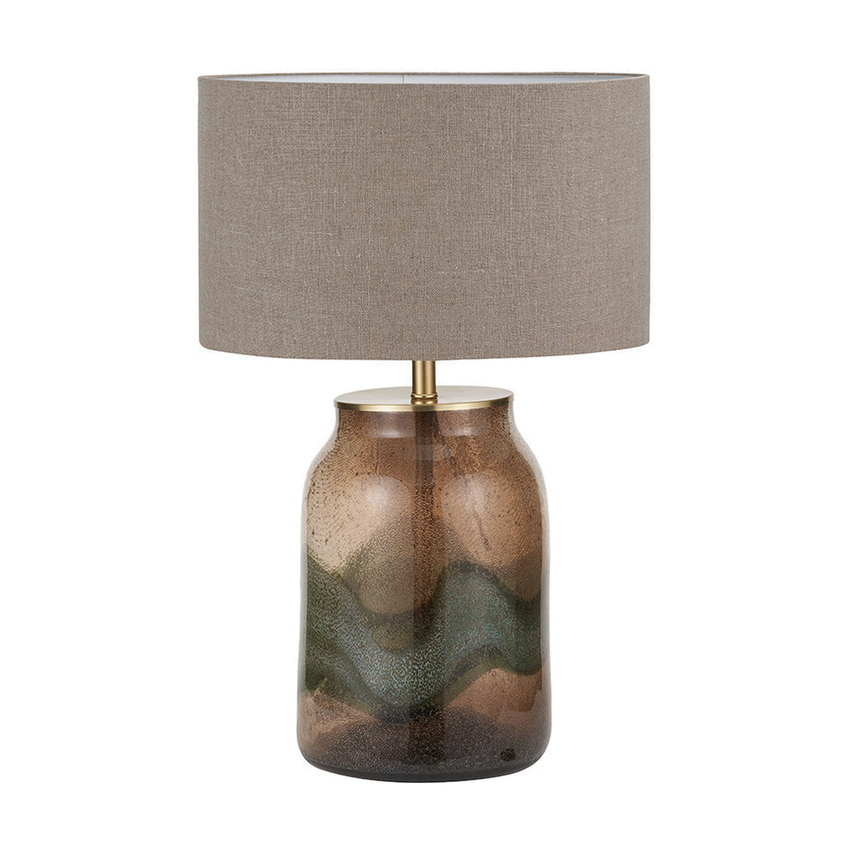 Valtellina Brown & Green Glass Table Lamp with Linen Cylinder Shade