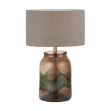 Valtellina Brown & Green Glass Table Lamp with Linen Cylinder Shade