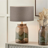 Valtellina Brown & Green Glass Table Lamp with Linen Cylinder Shade