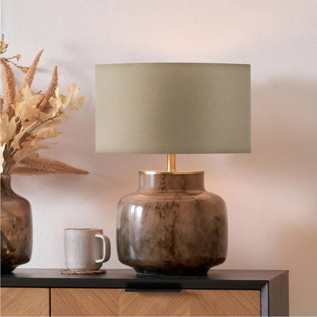 Cerdanya Brown & Beige Glass Table Lamp with Taupe Handloom Shade