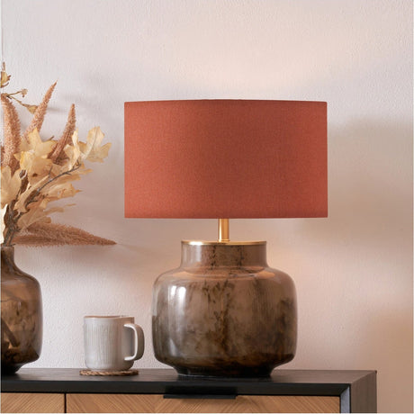 Cerdanya Brown & Beige Glass Table Lamp with Tobacco Handloom Shade