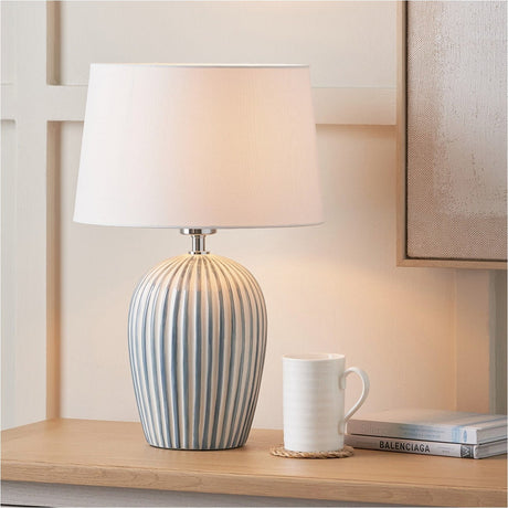 Cannes Blue & White Stripe Ceramic Table Lamp - 45cm