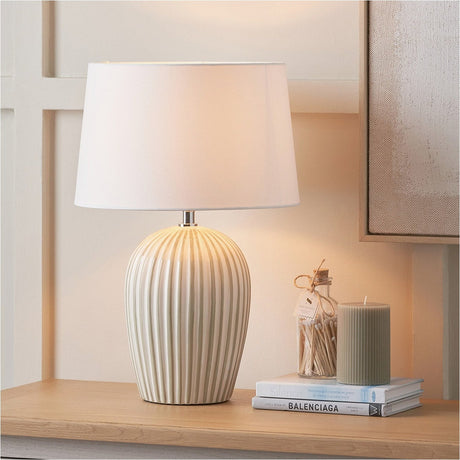 Cannes Sage & White Green Stripe Ceramic Table Lamp - 45cm