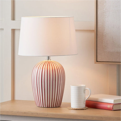 Cannes Mulberry & White Red Stripe Ceramic Table Lamp - 45cm