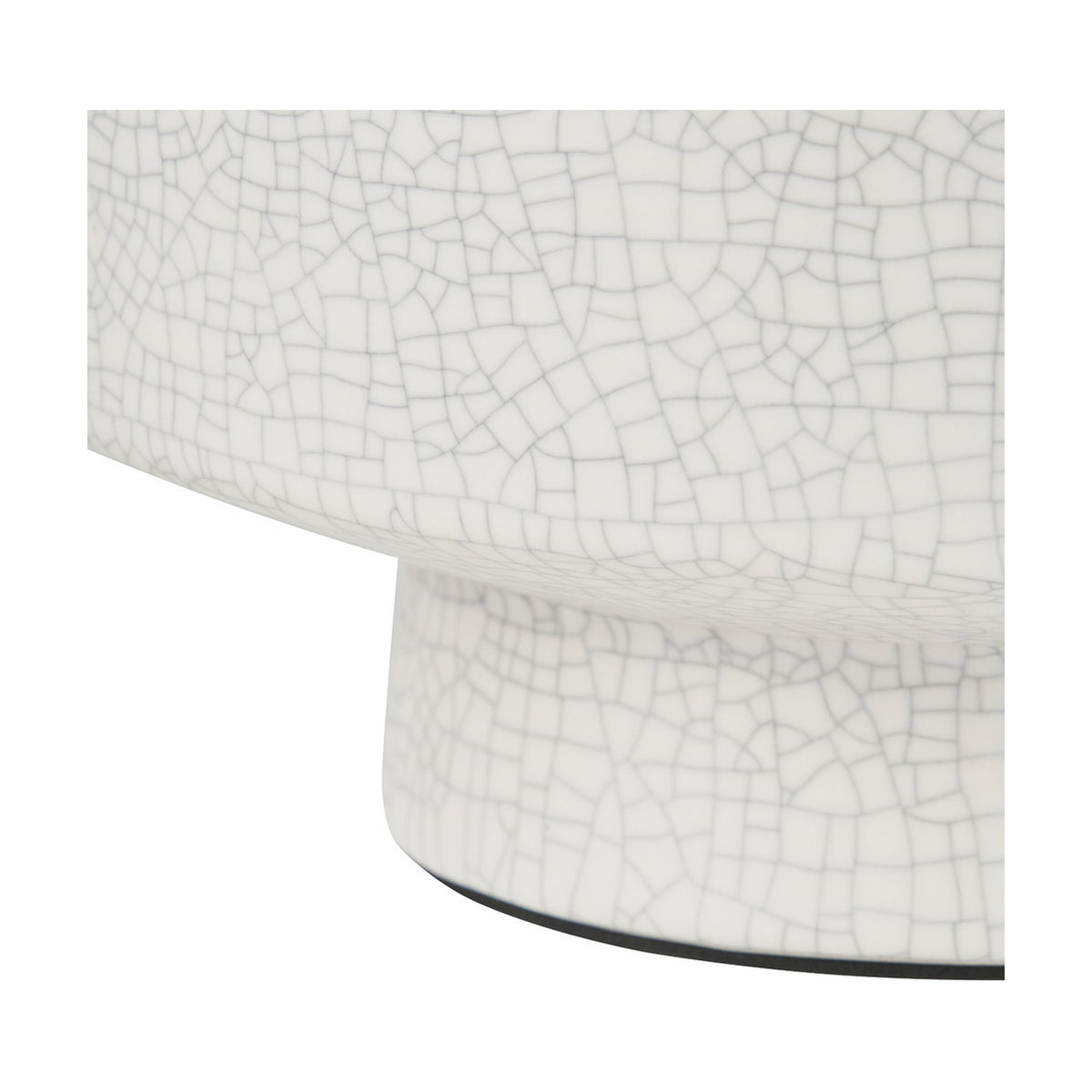 Close-up of the Elure White Crackle Effect Table Lamp, 38cm, showing the ceramic base's tiered form and fine grey crackle-glaze pattern on a white finish.