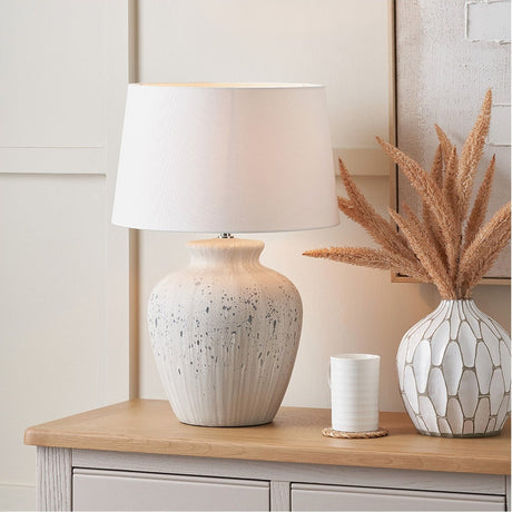 Kalli White & Grey Flecked Ceramic Table Lamp - 54cm