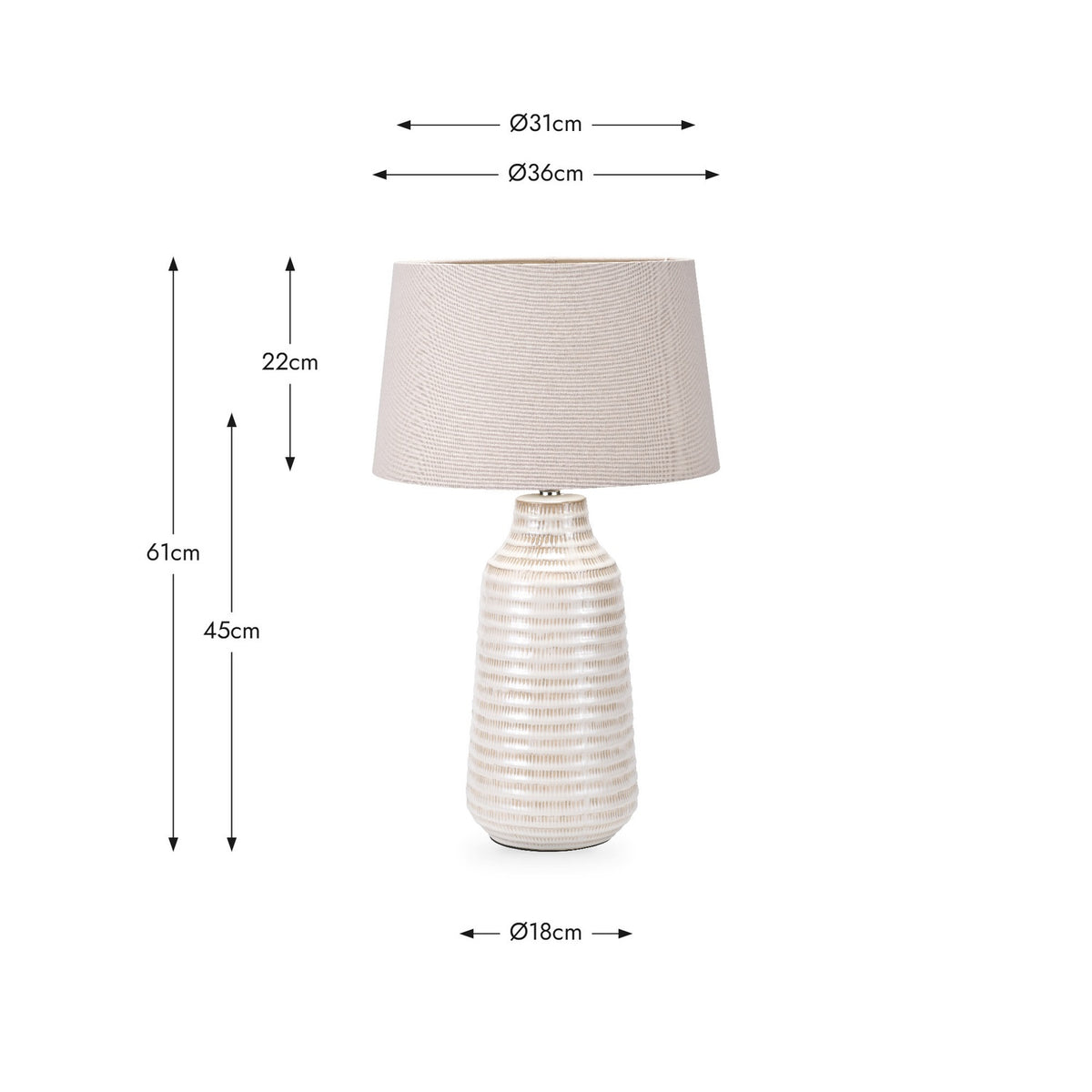 Nya Warm White Scratch Effect Ceramic Table Lamp - 61cm