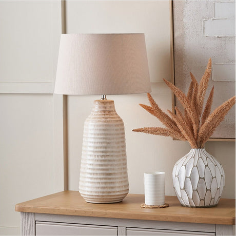 Nya Warm White Scratch Effect Ceramic Table Lamp - 61cm
