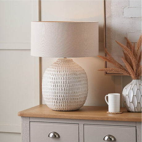 Signe Warm White Linear Textured Ceramic Table Lamp - 58cm