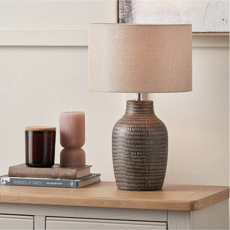 Kai Earth Brown Textured Tall Ceramic Table Lamp - 44cm