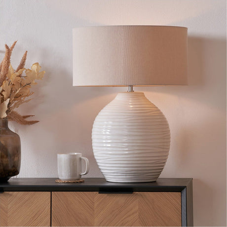 Linnea White Grooved Ceramic Table Lamp - 57cm