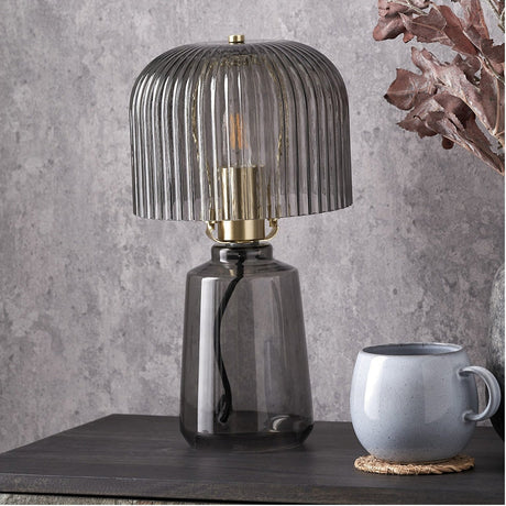 Zandra Grey Ribbed Glass Table Lamp - 37cm