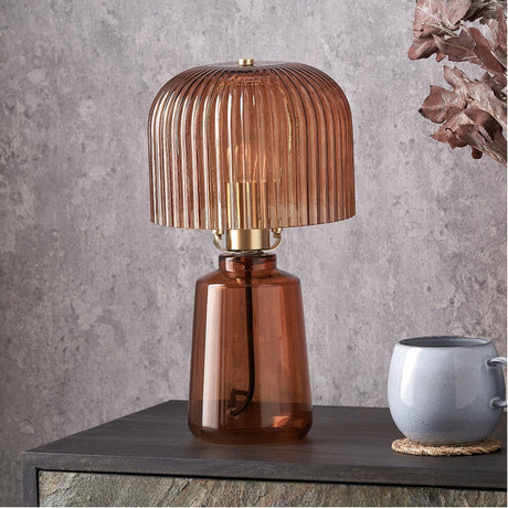 Zandra Orange Ribbed Glass Table Lamp - 37cm