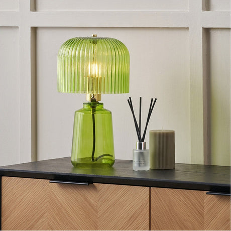 Zandra Spring Green Ribbed Glass Table Lamp - 37cm