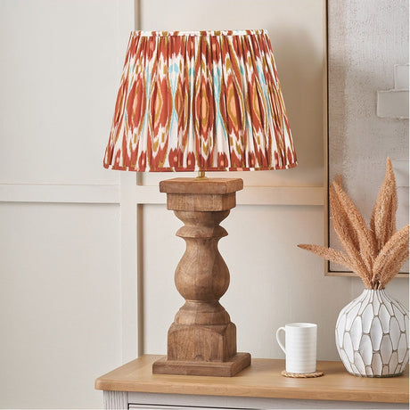 Kavya Antique Brown Turned Table Lamp with Cinnamon Ikat Shade - 79cm