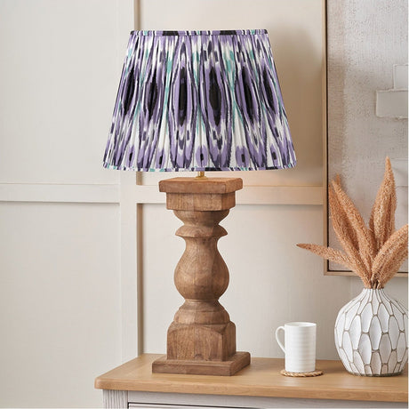 Kavya Antique Brown Turned Table Lamp with Lilac Ikat Shade - 79cm