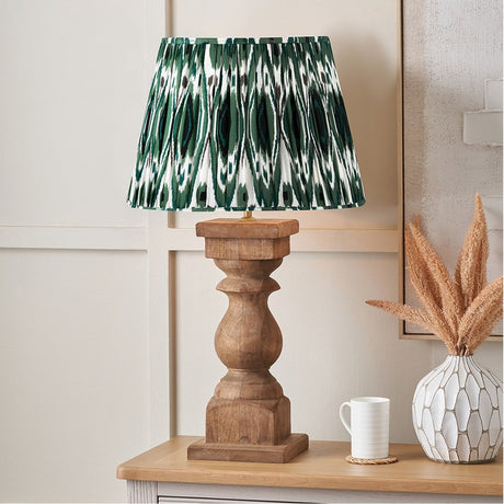 Kavya Antique Brown Turned Table Lamp with Racing Green Ikat Shade