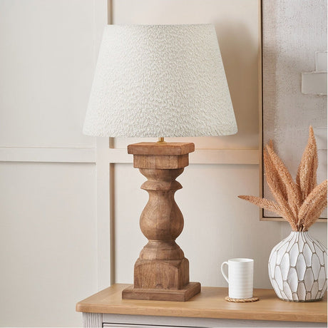 Kavya Antique Brown Turned Table Lamp with White Boucle Tapered Shade