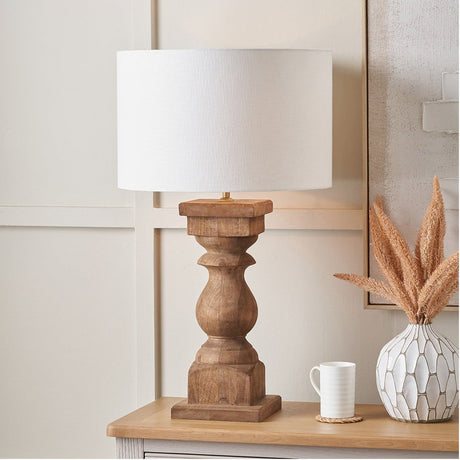 Kavya Antique Brown Turned Table Lamp with White Self Lined Shade