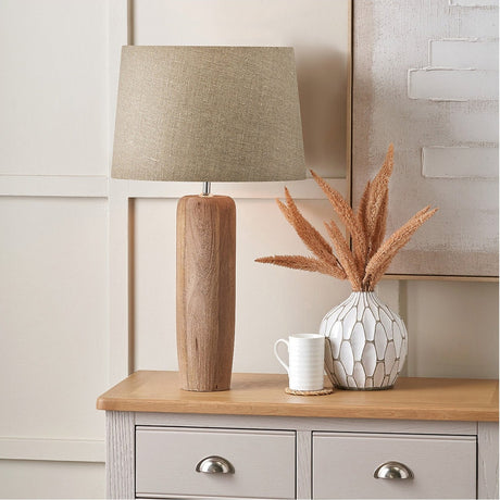 Inaya Natural Tapered Large Wood Table Lamp with Linen Shade - 69cm