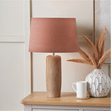 Inaya Natural Tapered Large Wood Table Lamp with Apricot Linen Shade