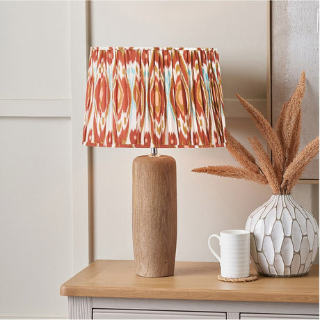 Inaya Natural Tapered Large Wood Table Lamp with Cinnamon Ikat Shade