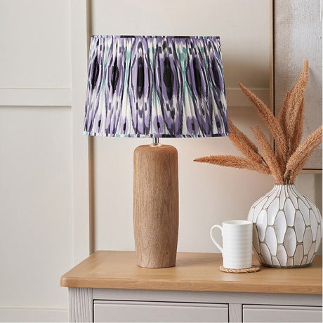 Inaya Natural Tapered Large Wood Table Lamp with Lilac Ikat Shade