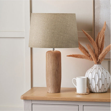 Inaya Tapered Wood Table Lamp with Linen Shade - 55cm