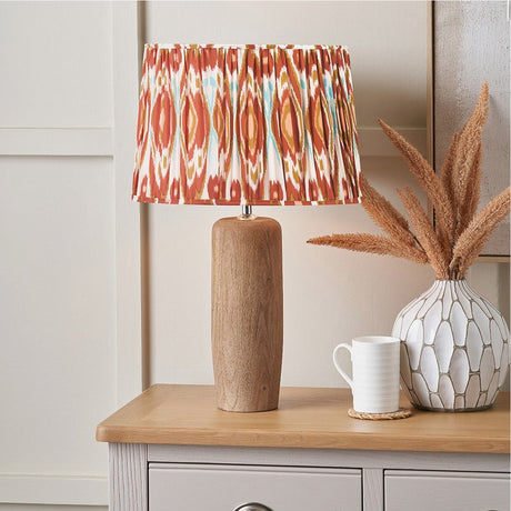Inaya Tapered Wood Table Lamp with Cinnamon Ikat Shade - 57cm