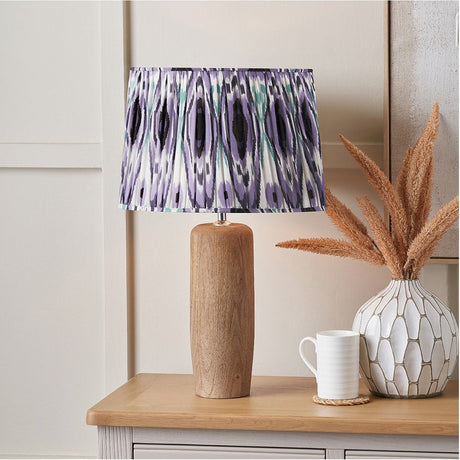 Inaya Tapered Wood Table Lamp with Lilac Ikat Shade - 57cm
