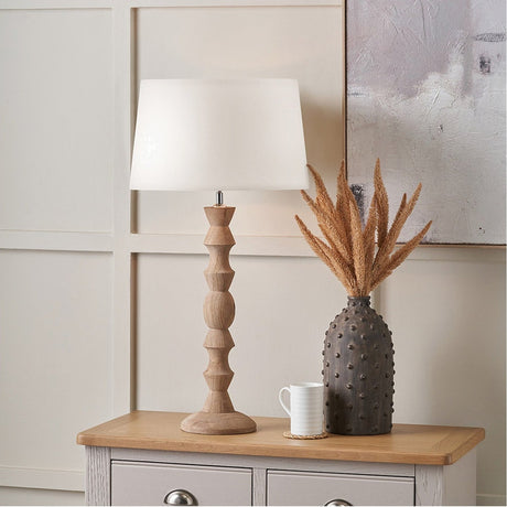 Ayra Natural Large Wood Table Lamp with White Handloom Tapered Shade