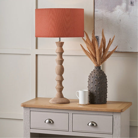 Ayra Natural Large Wood Table Lamp with Tobacco Cylinder Shade