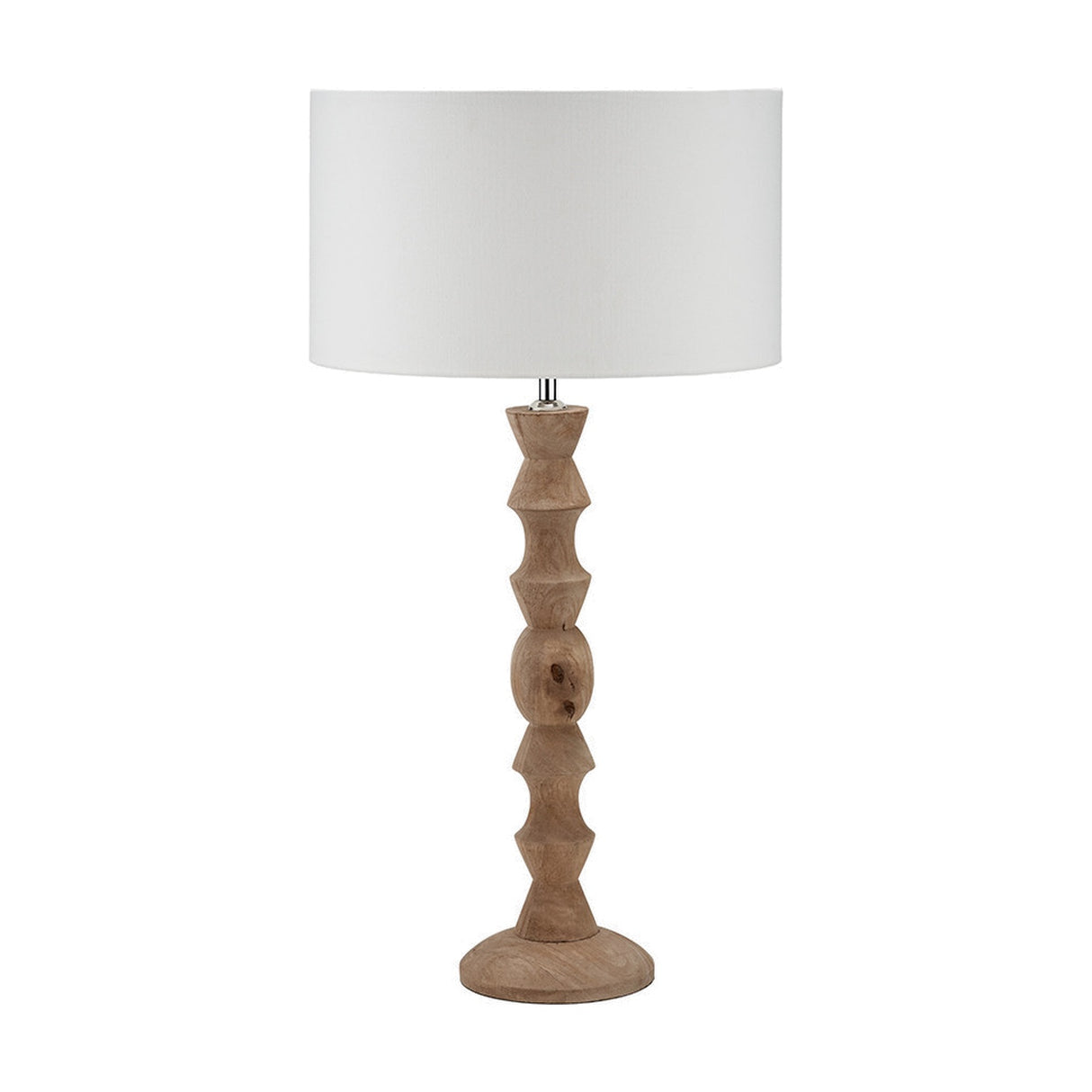 Ayra Natural Large Wood Table Lamp with White Handloom Cylinder Shade