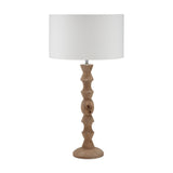 Ayra Natural Large Wood Table Lamp with White Handloom Cylinder Shade