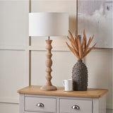 Ayra Natural Large Wood Table Lamp with White Handloom Cylinder Shade