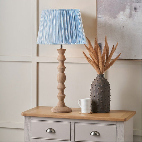 Ayra Natural Modernist Large Turned Wood Table Lamp with Ocean Shade
