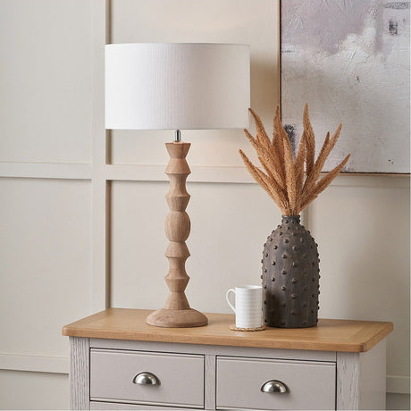 Ayra Natural Modernist Large Turned Wood Table Lamp Base - 59cm
