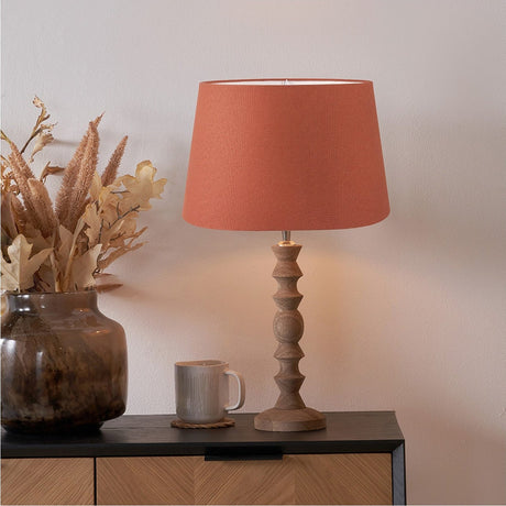 Ayra Natural Wood Table Lamp with Tobacco Handloom Tapered Shade