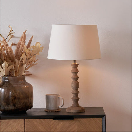Ayra Natural Wood Table Lamp with White Handloom Tapered Shade