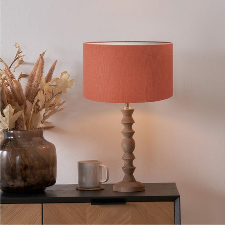 Ayra Natural Wood Table Lamp with Tobacco Handloom Cylinder Shade