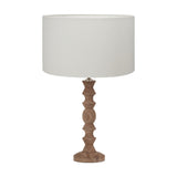 Ayra Natural Wood Table Lamp with White Handloom Cylinder Shade