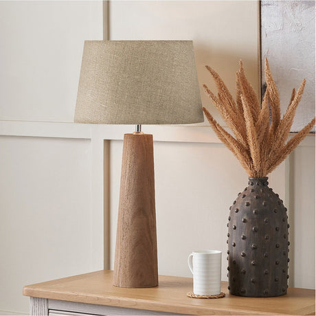 Esha Conical Wood Table Lamp with Linen Tapered Shade - 56cm