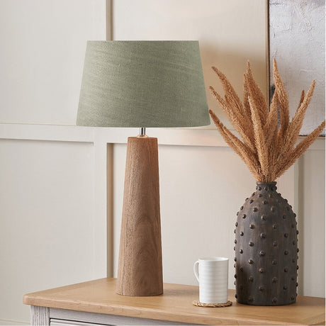 Esha Conical Wood Table Lamp with Pistachio Green Linen Shade - 56cm