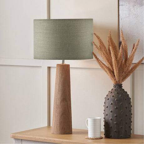 Esha Conical Wood Table Lamp with Pistachio Green Linen Shade - 59cm