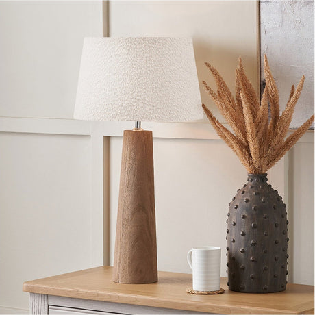 Esha Conical Wood Table Lamp with White Boucle Tapered Shade - 56cm